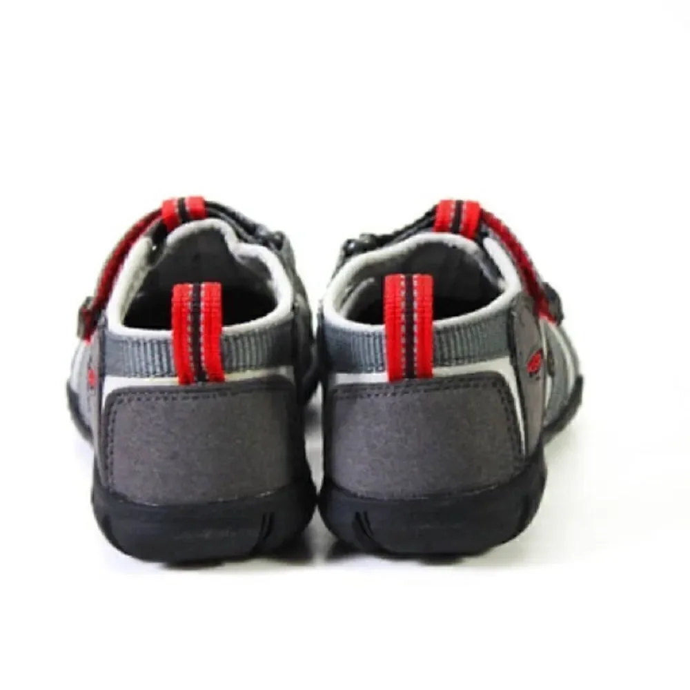 Keen Boys' Girls Strappy Rubber Sole Hook Pile Tape Sandals Gray Red | 3 Y
